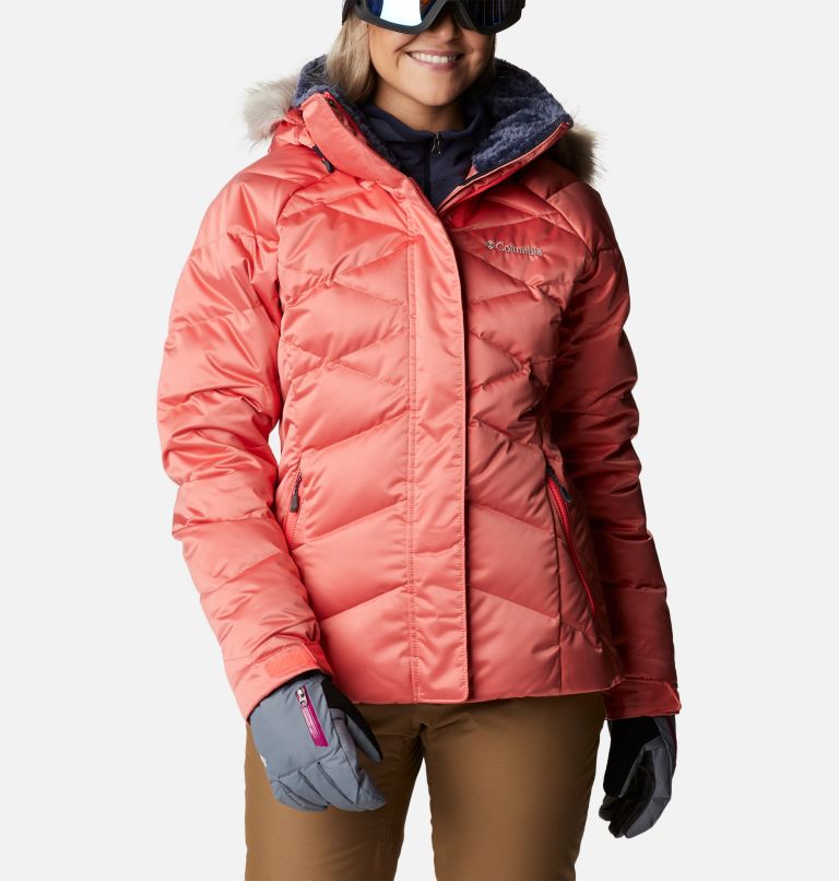 Thumbnail: Women's Lay D Down II Waterproof Down Ski Jacket, Color: Neon Sunrise, image 1