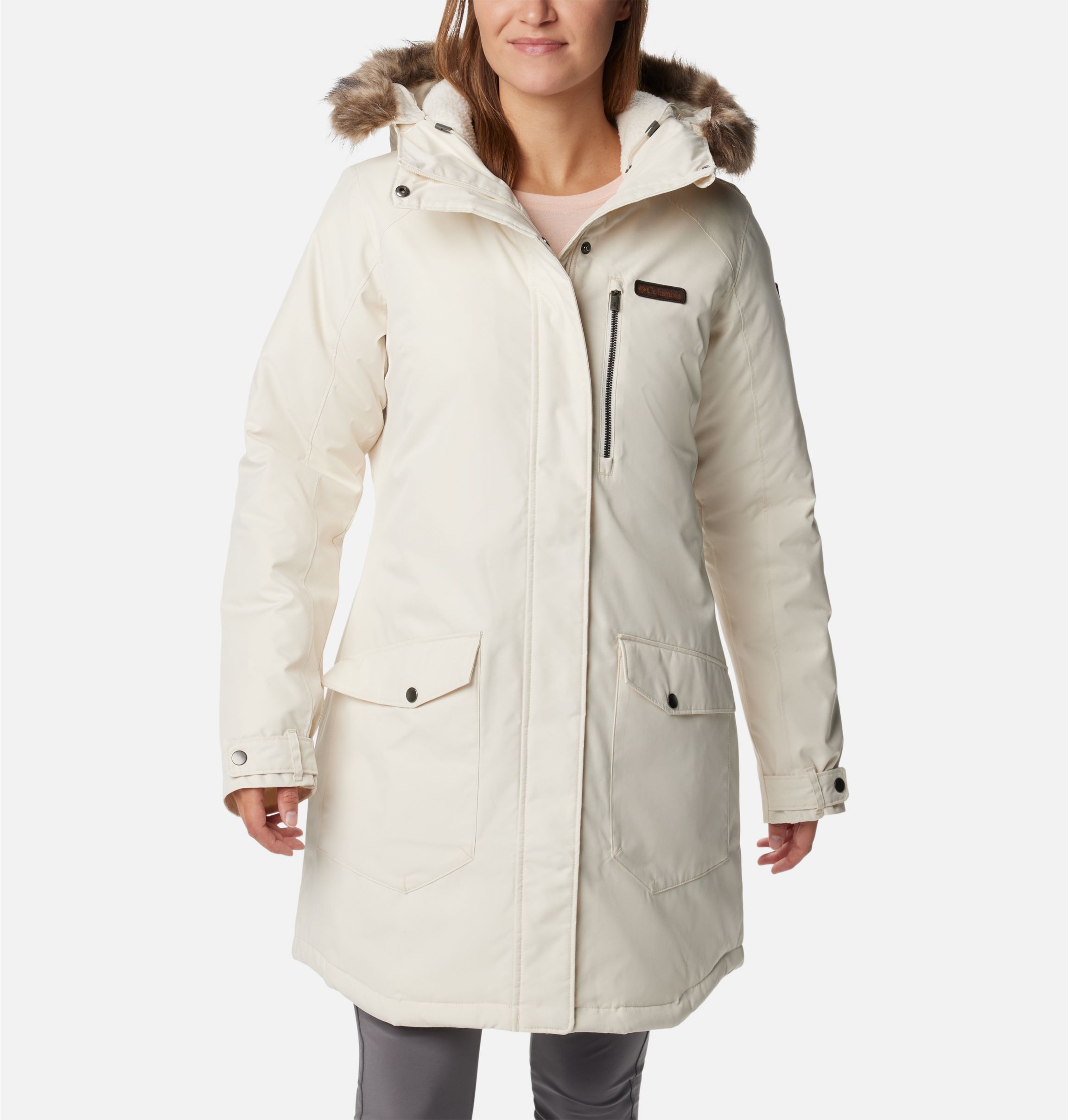 Collections Etc Women's Polar Fleece Sherpa Lined Zip Up Coat Beige X-Large