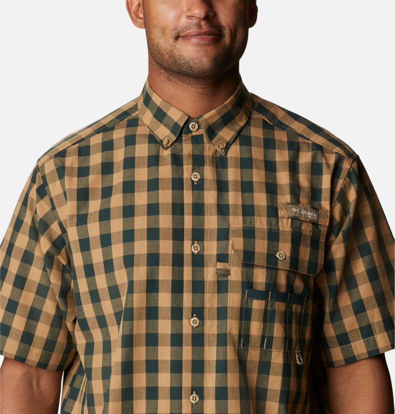 Thumbnail: Men's PHG Super Sharptail Short Sleeve Shirt - Tall, Color: Dark Forest Multi Gingham, image 4