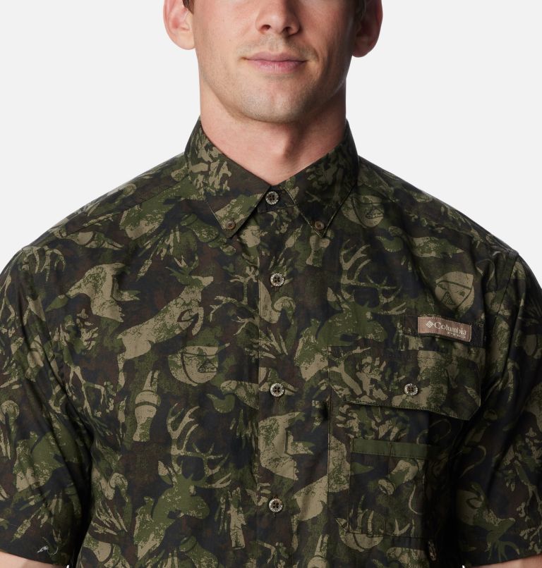 Thumbnail: Men's PHG Super Sharptail Short Sleeve Shirt, Color: Surplus Green Woodsman Print, image 4