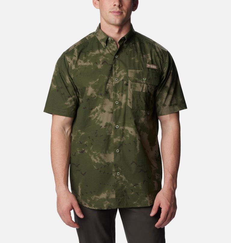 Men's PHG Super Sharptail Short Sleeve Shirt, Color: Surplus Green Migration Print, image 1