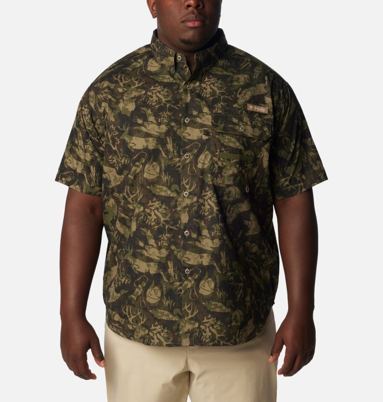 Thumbnail: Men's PHG Super Sharptail Short Sleeve Shirt - Big, Color: Surplus Green Woodsman Print, image 1