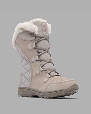 A winter boot with faux fur trim