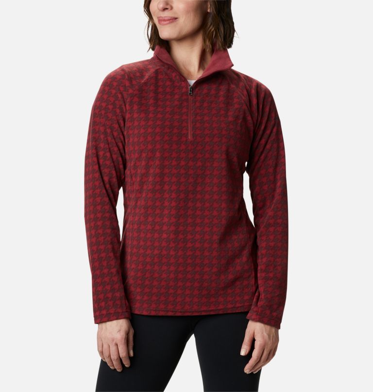 Women’s Glacial IV Print Half Zip Pullover, Color: Marsala Red Houndstooth