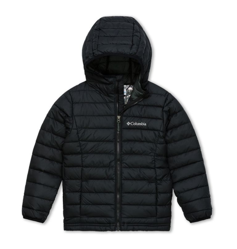 Powder Lite Boys Hooded Insulated Jacket, Color: Black, image 1