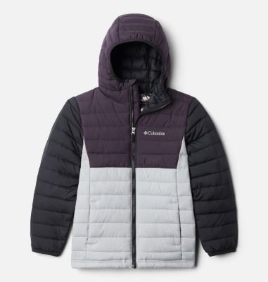 Powder Lite&trade; Boys Hooded Jacket Powder Lite&trade; Boys Hooded Jacket | 011 | XS, Columbia Grey, Dark Purple, Black, front
