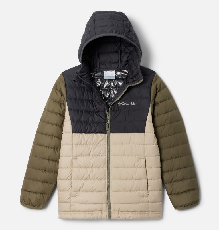 Thumbnail: Powder Lite Boys Hooded Insulated Jacket, Color: Ancient Fossil, Shark, Stone Green, image 1