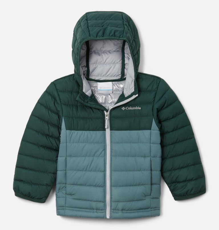 Thumbnail: Boys' Toddler Powder Lite Hooded Jacket, Color: Metal, Spruce, image 1