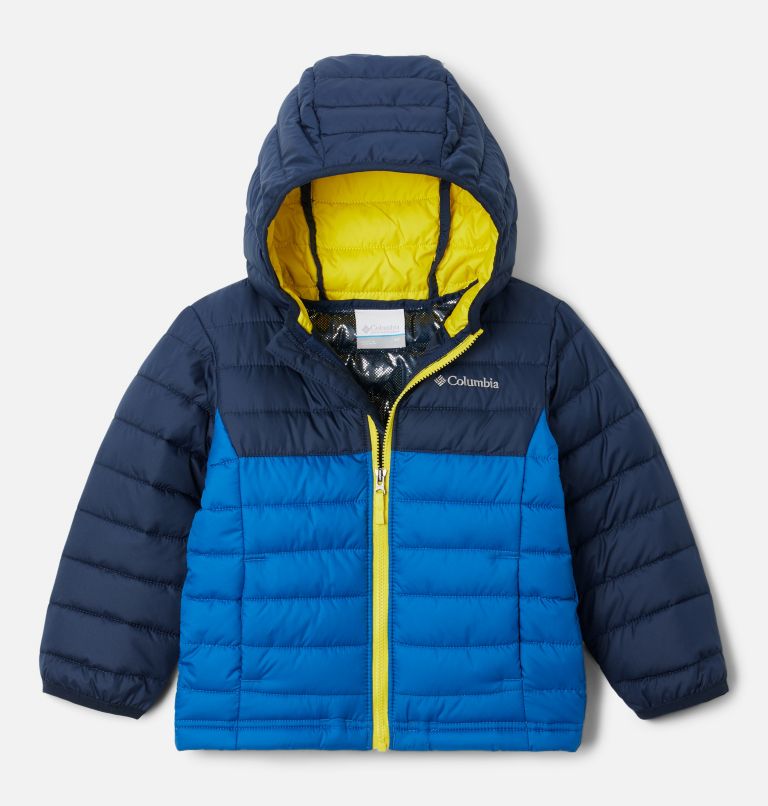 Thumbnail: Boys' Toddler Powder Lite Hooded Jacket, Color: Bright Indigo, Coll Navy, Laser Lemon, image 1