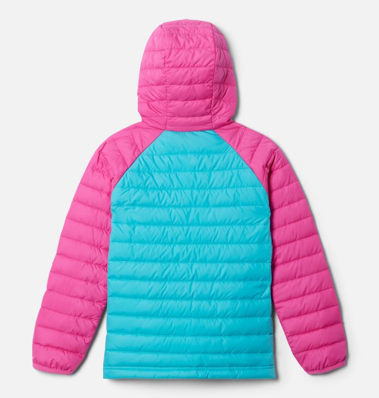 Powder Lite Girls Hooded Insulated Jacket, Color: Geyser, Pink Ice, image 2