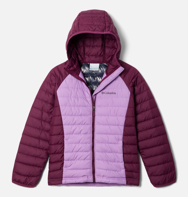 Thumbnail: Powder Lite Girls Hooded Insulated Jacket, Color: Gumdrop, Marionberry, image 1