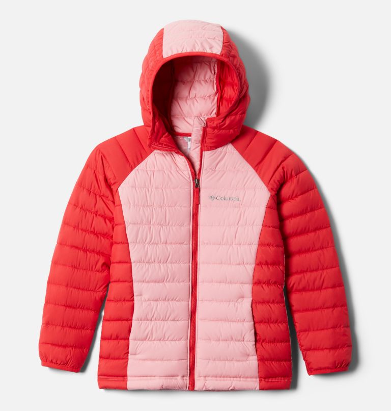 Powder Lite Girls Hooded Jacket, Color: Red Lily, Pink Orchid, image 1