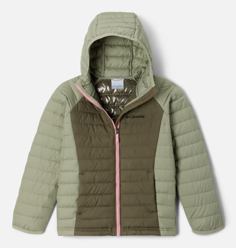 Thumbnail: Girls’ Powder Lite Hooded Jacket, Color: Stone Green, Safari, image 1