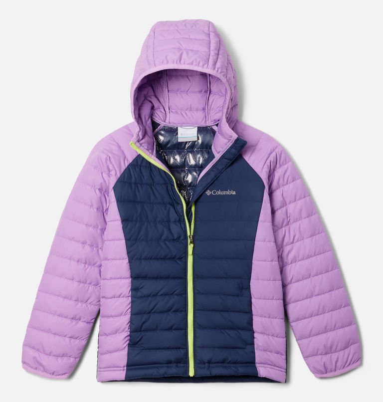 Thumbnail: Girls’ Powder Lite Hooded Jacket, Color: Nocturnal, Gumdrop, image 1