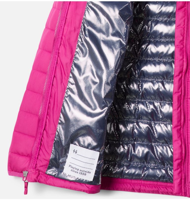 Girls’ Powder Lite Hooded Jacket, Color: Wild Fuchsia, image 3