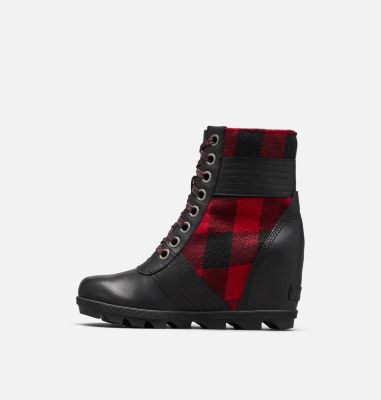 plaid wedge boots