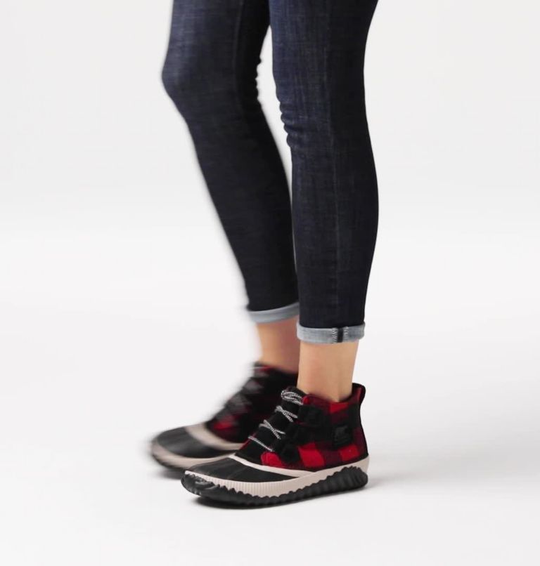 Women's Out ’N About Plus Boot, Color: Black, Red Plaid