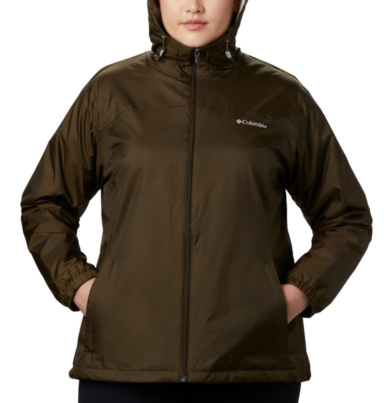 Thumbnail: Women's Switchback Sherpa Lined Rain Jacket - Plus Size, Color: Olive Green, image 4