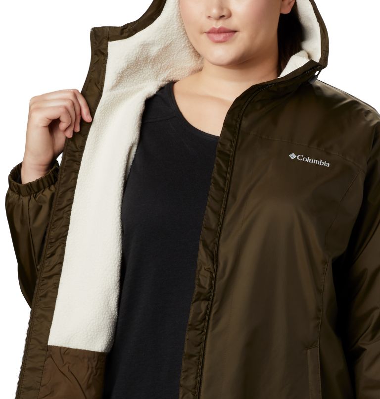 Women's Switchback Sherpa Lined Rain Jacket - Plus Size, Color: Olive Green, image 6