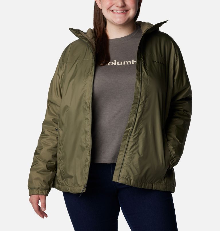 Thumbnail: Women's Switchback Sherpa Lined Jacket - Plus Size, Color: Stone Green, image 7