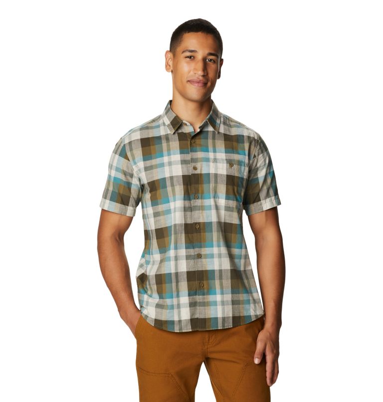 Men's Big Cottonwood Short Sleeve Shirt, Color: Raw Clay Plaid, image 1