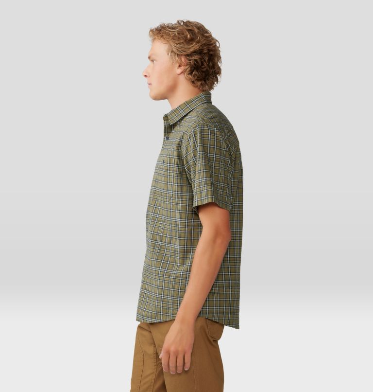 Men's Big Cottonwood Short Sleeve Shirt, Color: Combat Green Canopy Plaid, image 3