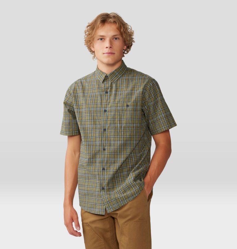 Thumbnail: Men's Big Cottonwood Short Sleeve Shirt, Color: Combat Green Canopy Plaid, image 5
