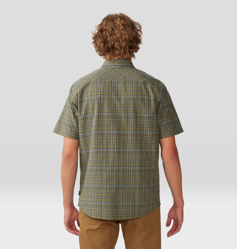 Men's Big Cottonwood Short Sleeve Shirt, Color: Combat Green Canopy Plaid, image 2