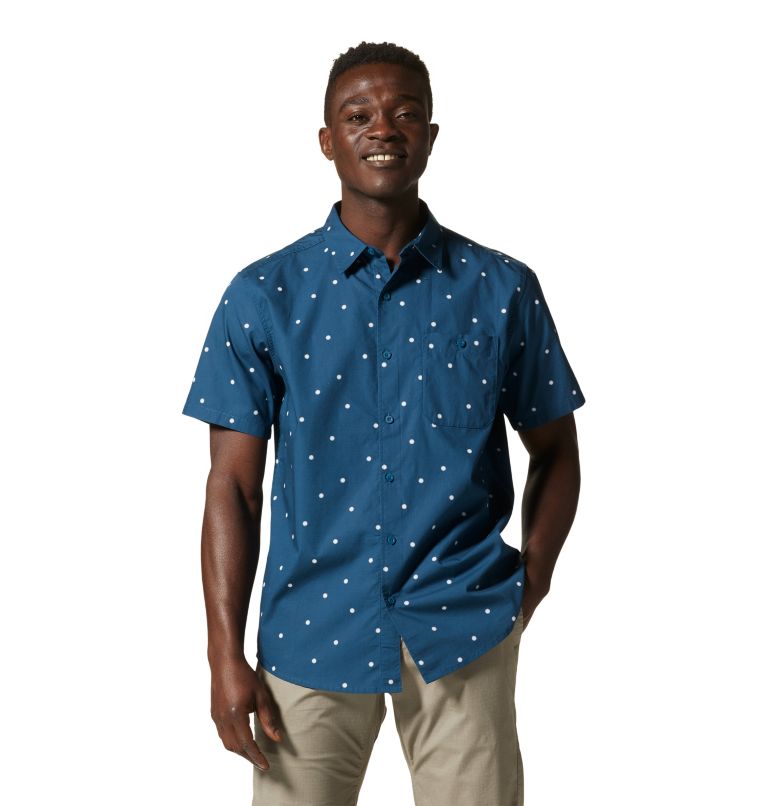 Men's Big Cottonwood Short Sleeve Shirt, Color: Dark Caspian Micro Sun Dot Print, image 1