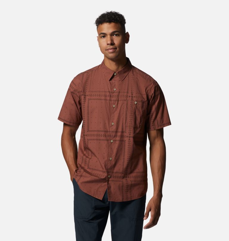 Thumbnail: Men's Big Cottonwood Short Sleeve Shirt, Color: Clay Earth Bandana Grid, image 5
