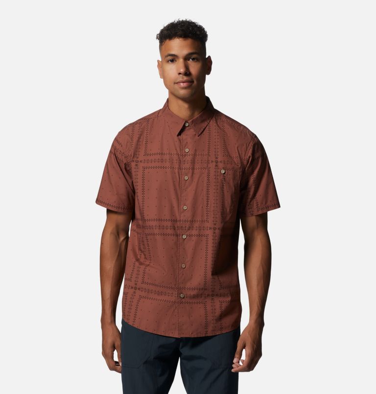 Men's Big Cottonwood Short Sleeve Shirt, Color: Clay Earth Bandana Grid, image 1