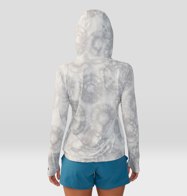 Thumbnail: Women's Crater Lake Long Sleeve Hoody, Color: Grey Ice Spore Dye Print, image 2