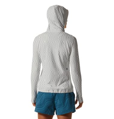 Women's Crater Lake Long Sleeve Hoody, Color: Fogbank Checks Print