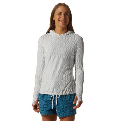 Women's Crater Lake Long Sleeve Hoody, Color: Fogbank Checks Print