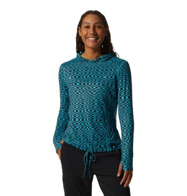 Women's Crater Lake Long Sleeve Hoody, Color: Teton Blue Checks Print