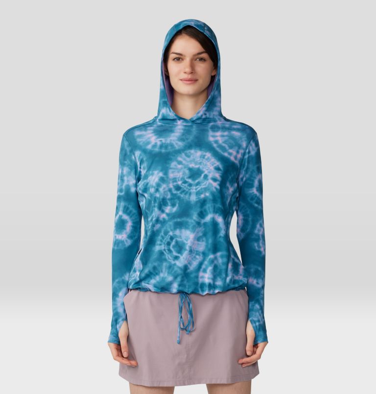 Thumbnail: Women's Crater Lake Long Sleeve Hoody, Color: Baltic Blue Spore Dye Print, image 1