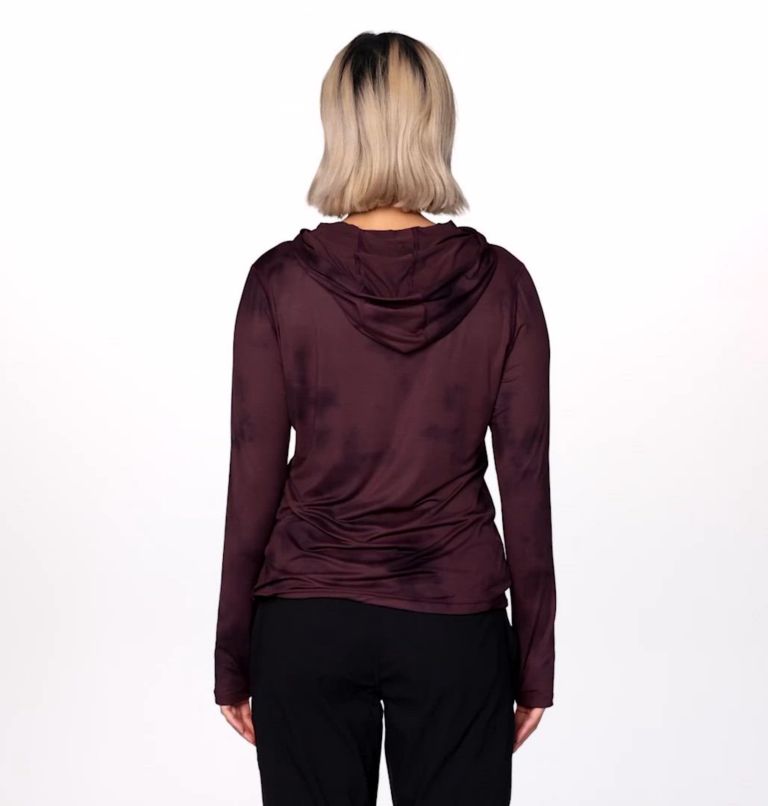 Women's Crater Lake Long Sleeve Hoody, Color: Blackberry Clouds Print