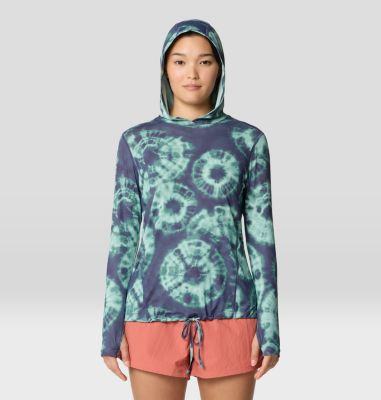 Women's Crater Lake Long Sleeve Hoody, Color: Lapis Dusk Spore Dye Print, image 9