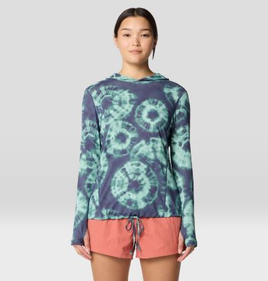 Women's Crater Lake Long Sleeve Hoody, Color: Lapis Dusk Spore Dye Print, image 10