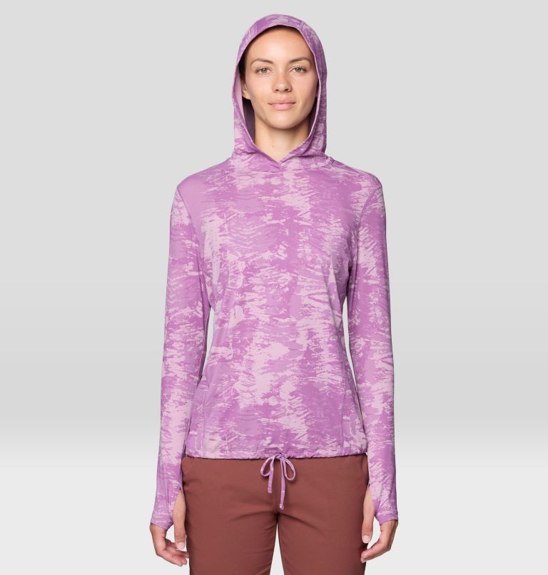 Women's Crater Lake Long Sleeve Hoody, Color: Lilac Glow Ink Dyed Print, image 1