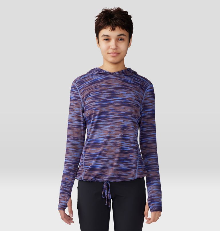 Women's Crater Lake Long Sleeve Hoody, Color: Berry Vivid Frequency Print, image 7