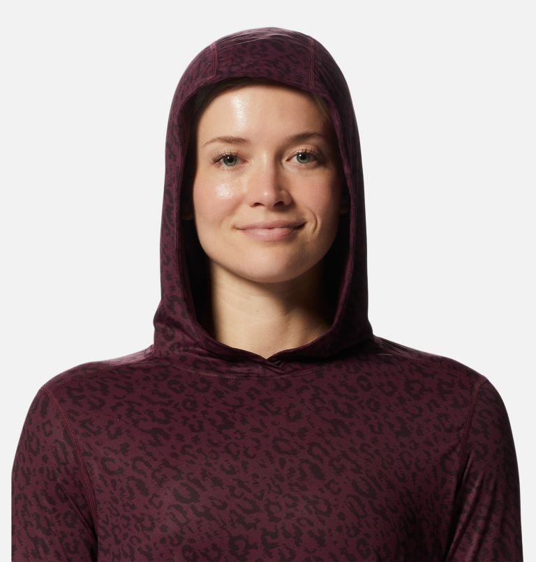 Thumbnail: Women's Crater Lake Long Sleeve Hoody, Color: Cocoa Red Wildcat Print, image 4