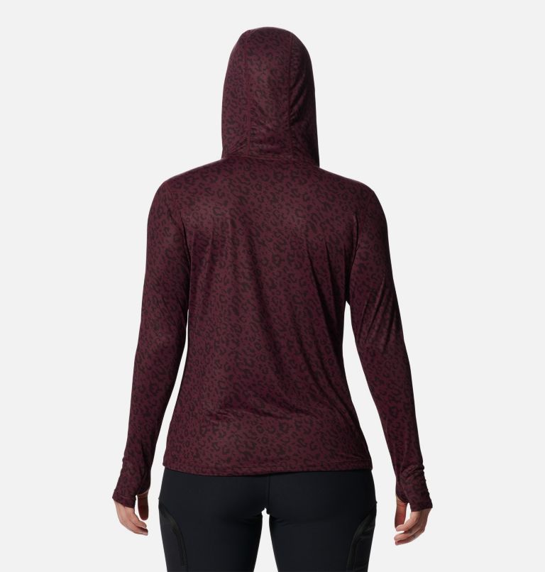 Women's Crater Lake Long Sleeve Hoody, Color: Cocoa Red Wildcat Print, image 2