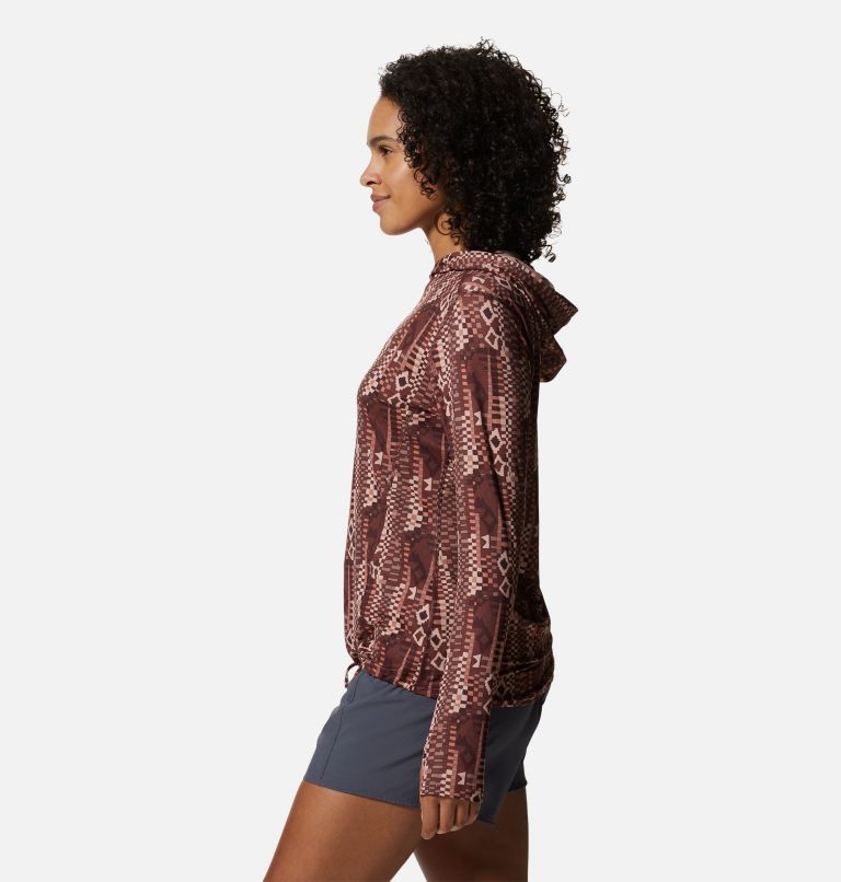 Women's Crater Lake Long Sleeve Hoody, Color: Washed Raisin Geo Print, image 3