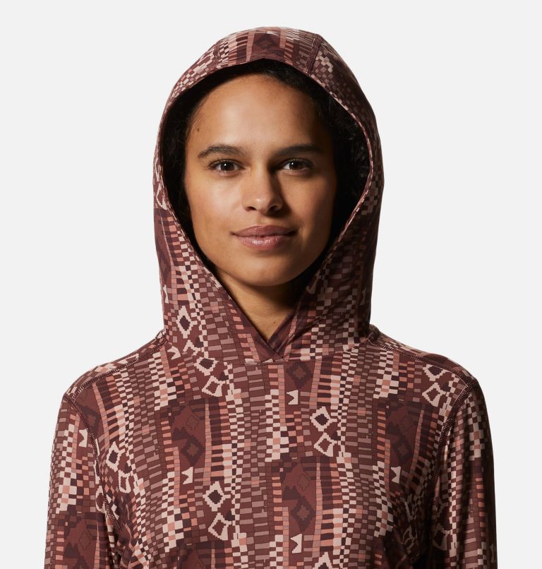 Women's Crater Lake Long Sleeve Hoody, Color: Washed Raisin Geo Print, image 4