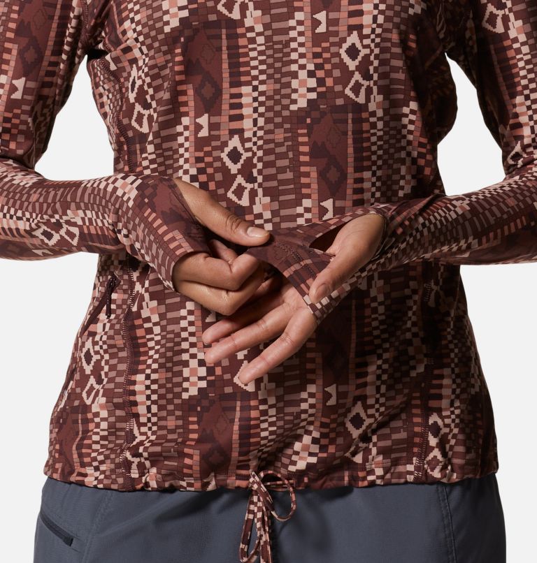 Women's Crater Lake Long Sleeve Hoody, Color: Washed Raisin Geo Print, image 5
