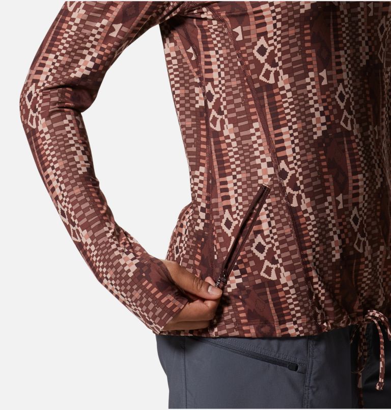 Women's Crater Lake Long Sleeve Hoody, Color: Washed Raisin Geo Print, image 6