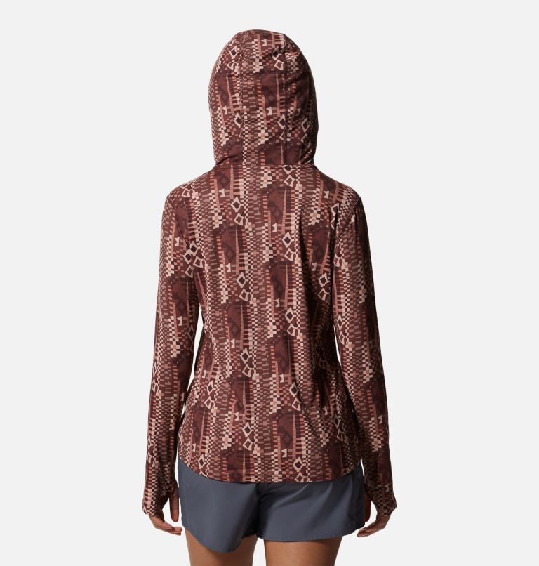 Women's Crater Lake Long Sleeve Hoody, Color: Washed Raisin Geo Print, image 2