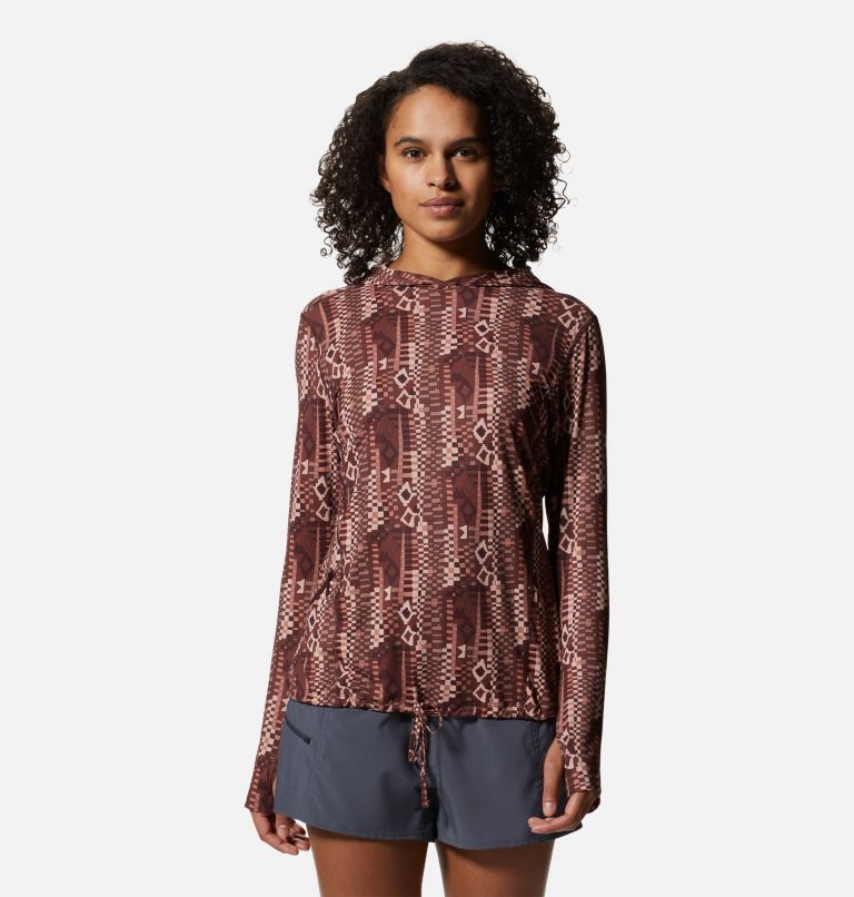Women's Crater Lake Long Sleeve Hoody, Color: Washed Raisin Geo Print, image 1