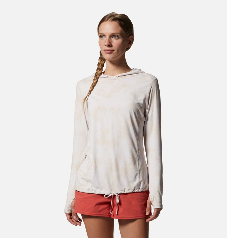 Thumbnail: Women's Crater Lake Long Sleeve Hoody, Color: White Sprite Scattered Dye Print, image 1